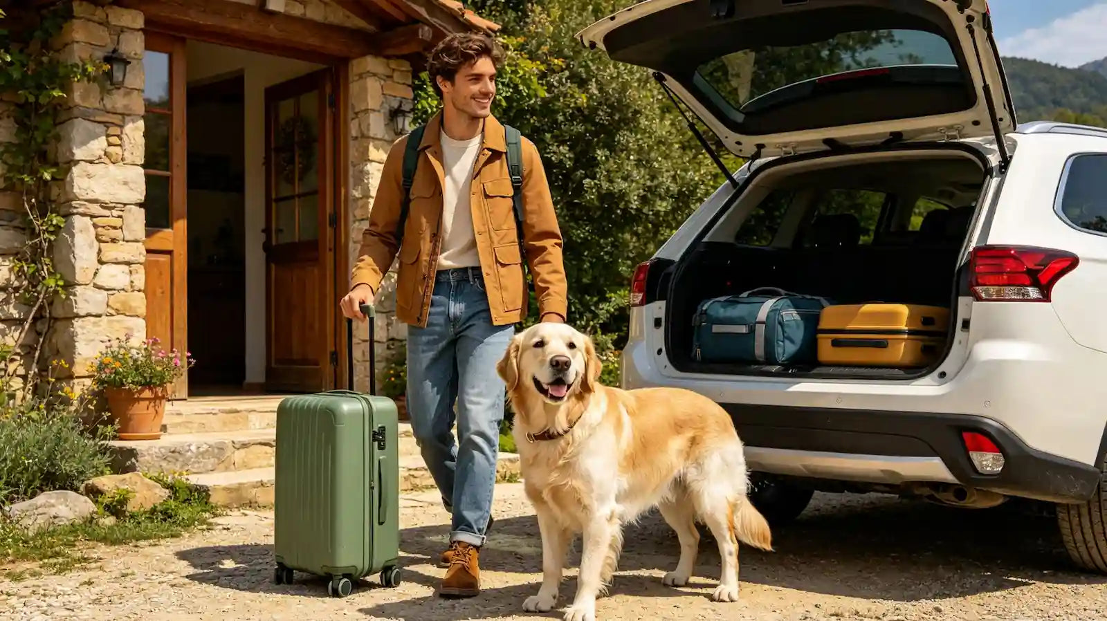 Dog waiting by the door ready for everyday adventures with its owner and Tuppii essentials